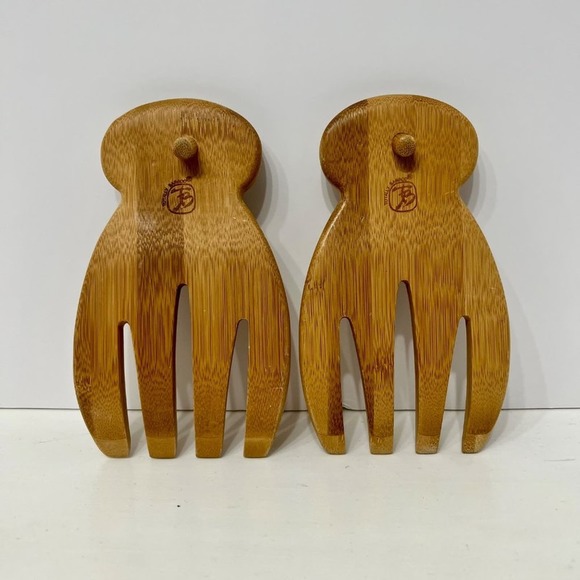 Totally Bamboo Salad Hands 2 Pieces Toss Mix Serve Natural Wood Farmhouse - Picture 4 of 10